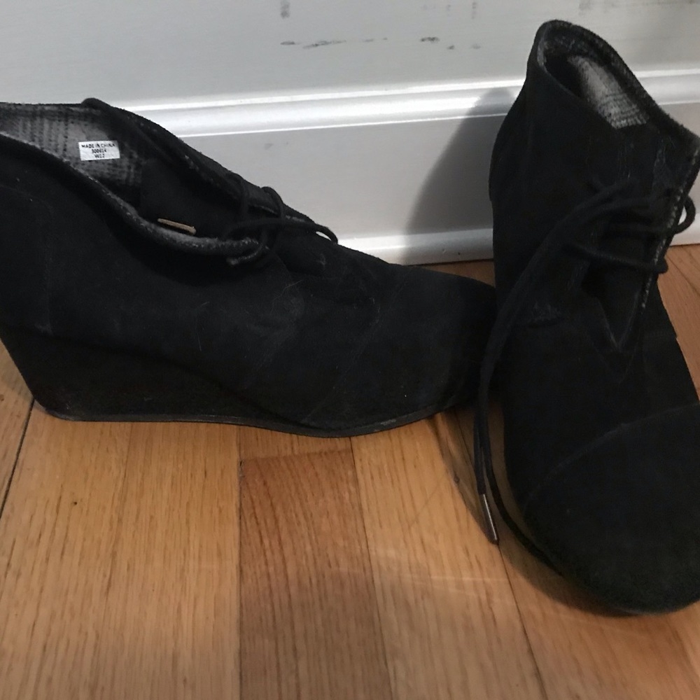 Toms Black Booties/Wedges